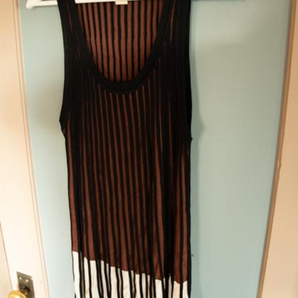 H&M Brown Black & White Stripes Stretchy Viscose Tricot Tank Tunic Top womens M